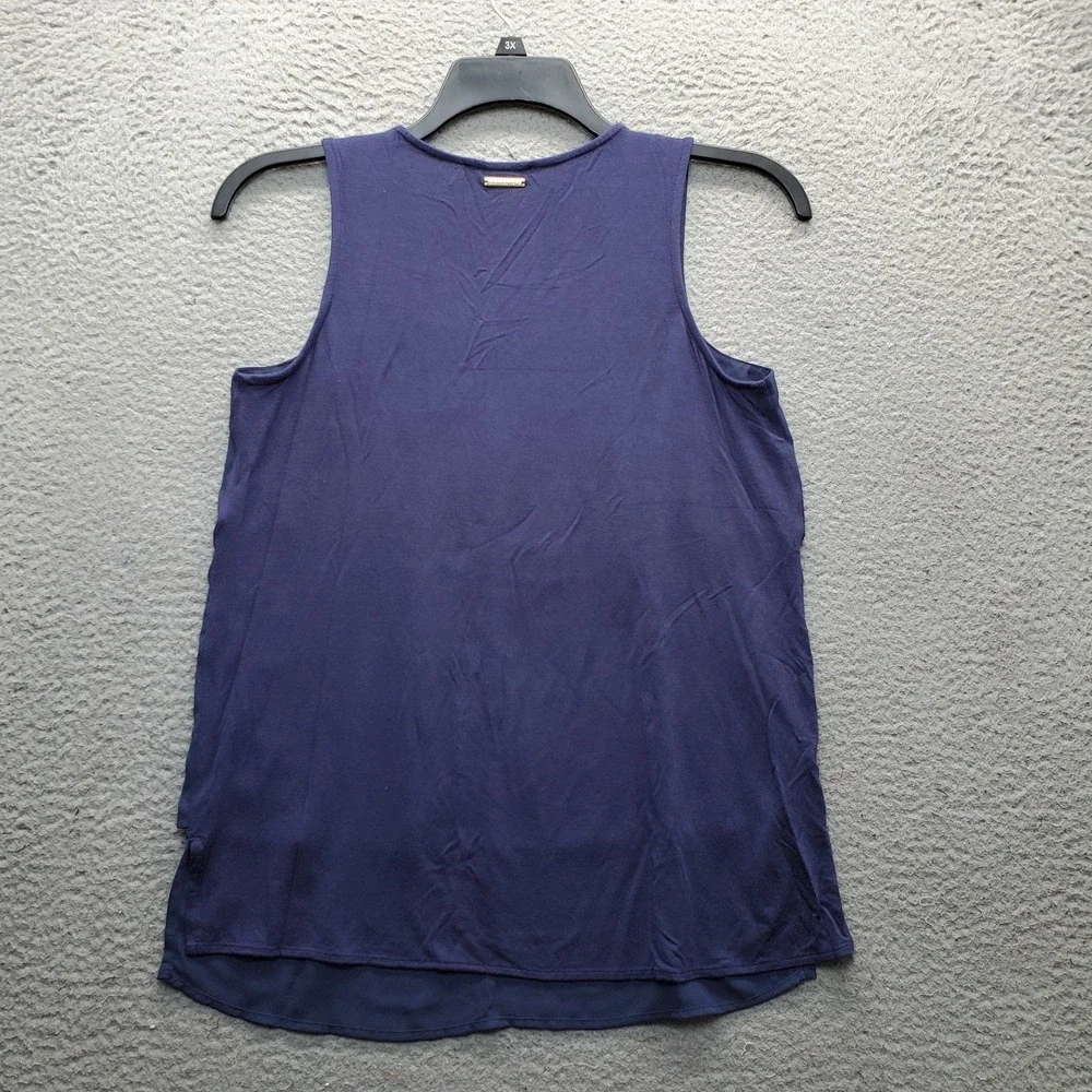 Michael Kors Tank Top Womens Small Navy Sleeveless Layered Hem V-Neck Pullover